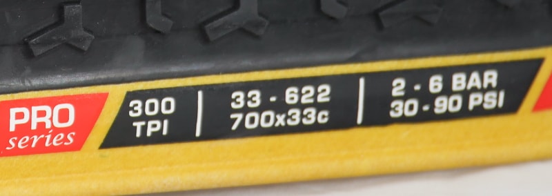 bicycle tire size indication on the tire